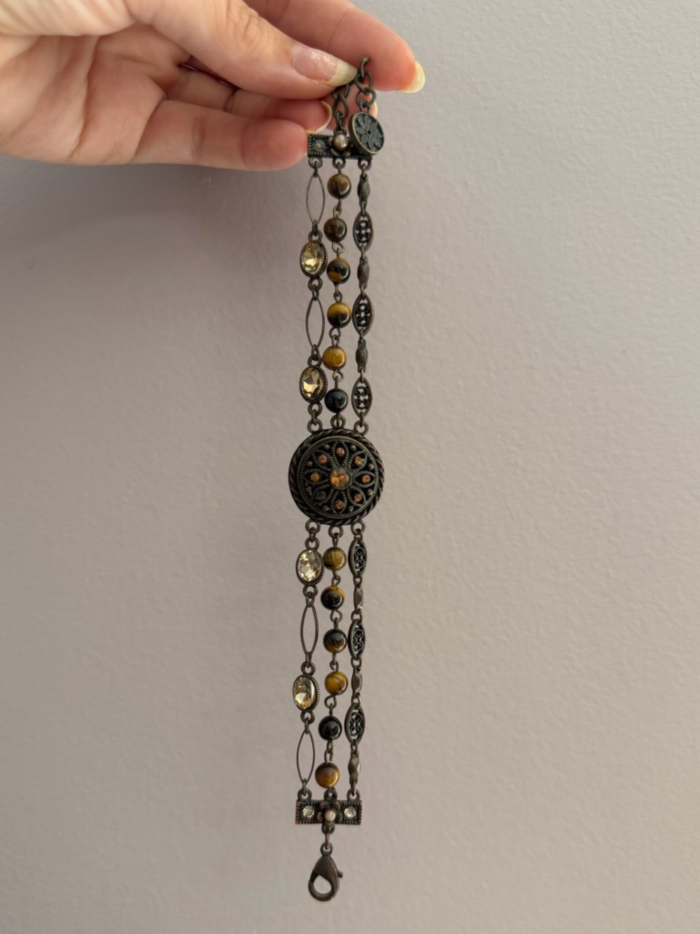 Ginger Snaps & Co Vintage-Inspired Antique Bronze and Amber Beaded Bracelet